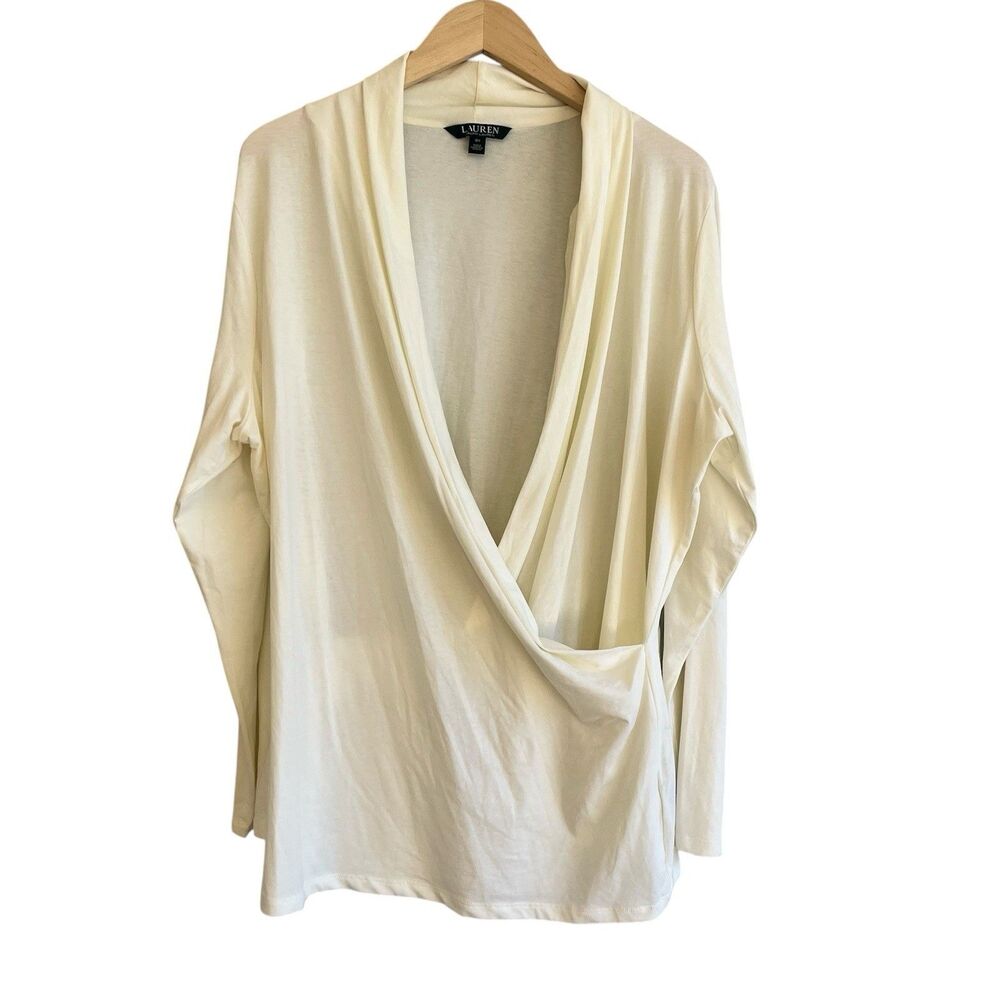 Lauren Ralph Lauren Womens Faux Wrap Top Size 3X Ivory Minimalist Event Career